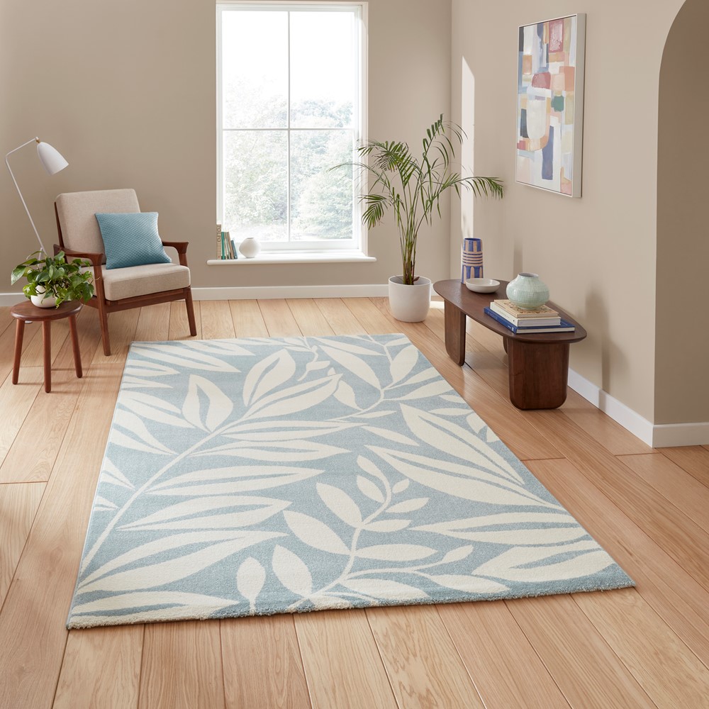 Sorral Leaves Modern Rugs by Catherine Lansfield in Blue